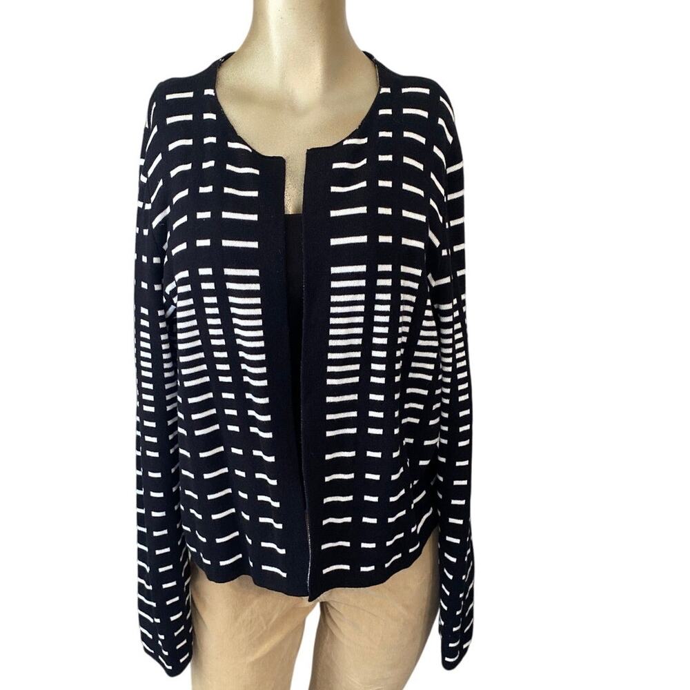 Liz Claiborne Women Size Large Sweater Open Cardigan Black White Classic Office